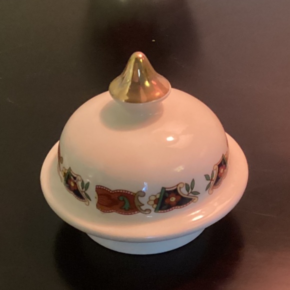 Sadler Ginger Jar & Matching Covered Trinket Dish Oriental Floral 24K Gold Trim - Picture 8 of 12